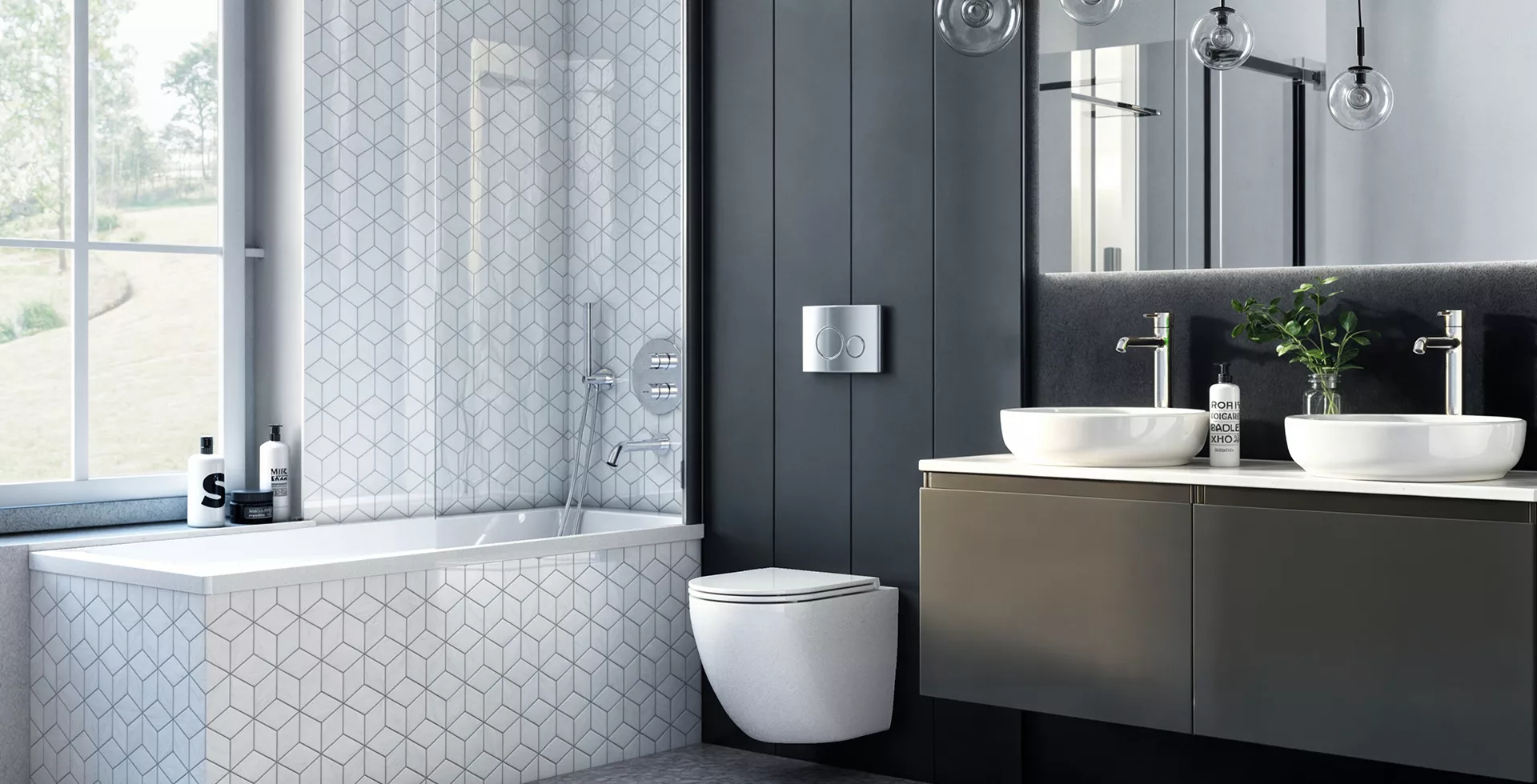 Łazienka z wanną prostokątną - narożna lub z parawanem