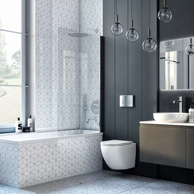 Łazienka z wanną prostokątną - narożna lub z parawanem