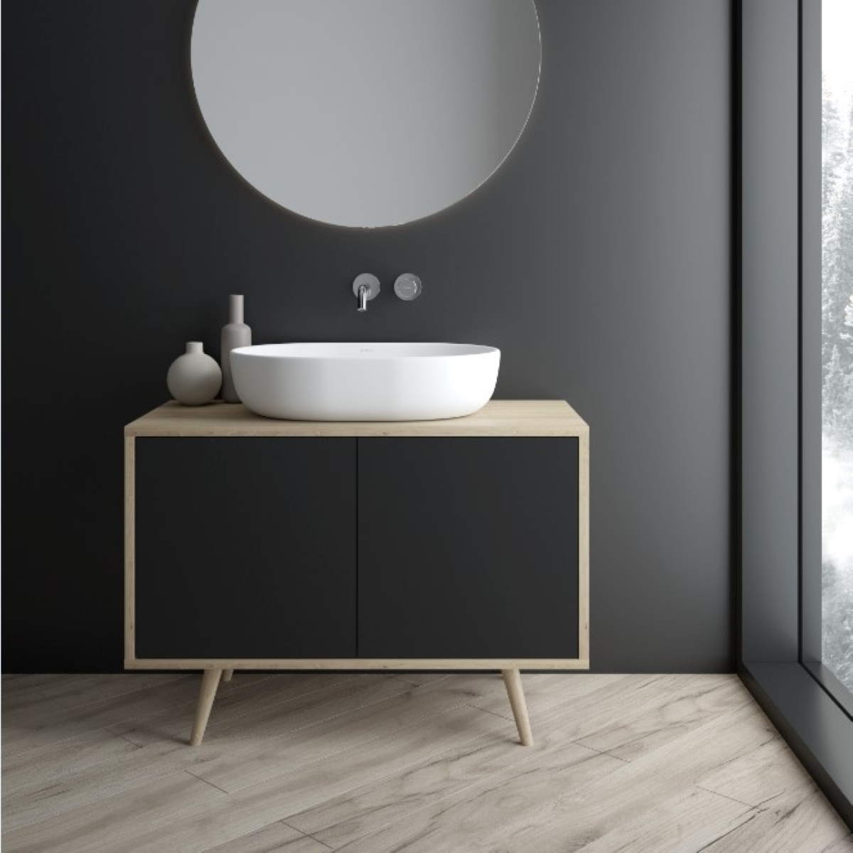 Oltens Nordlis mirror 80 cm, round with LED lighting and Klarglas system 64109000