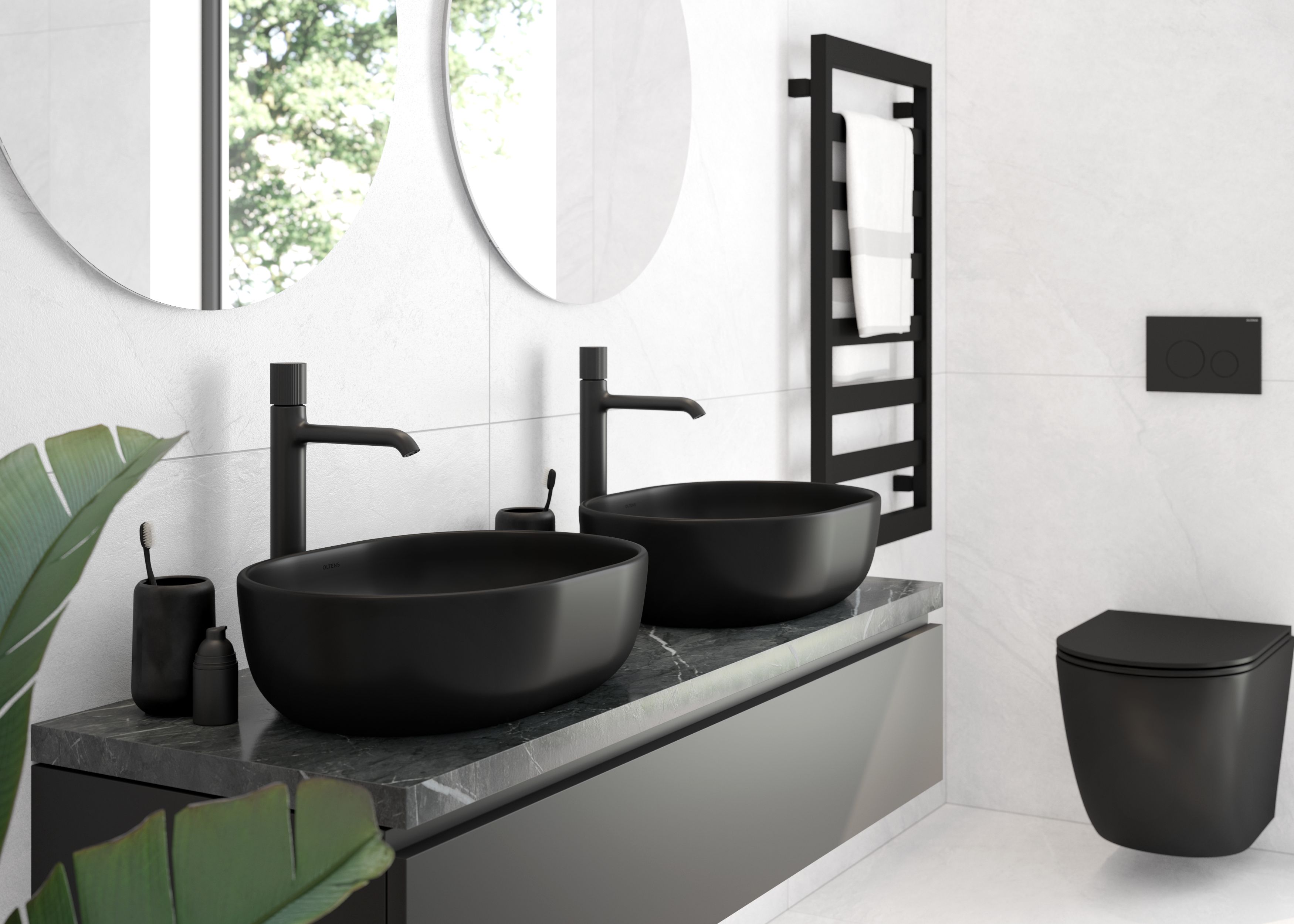 Oltens Hamnes 49x39,5 cm countertop washbasin with SmartClean coating black matte 40800300