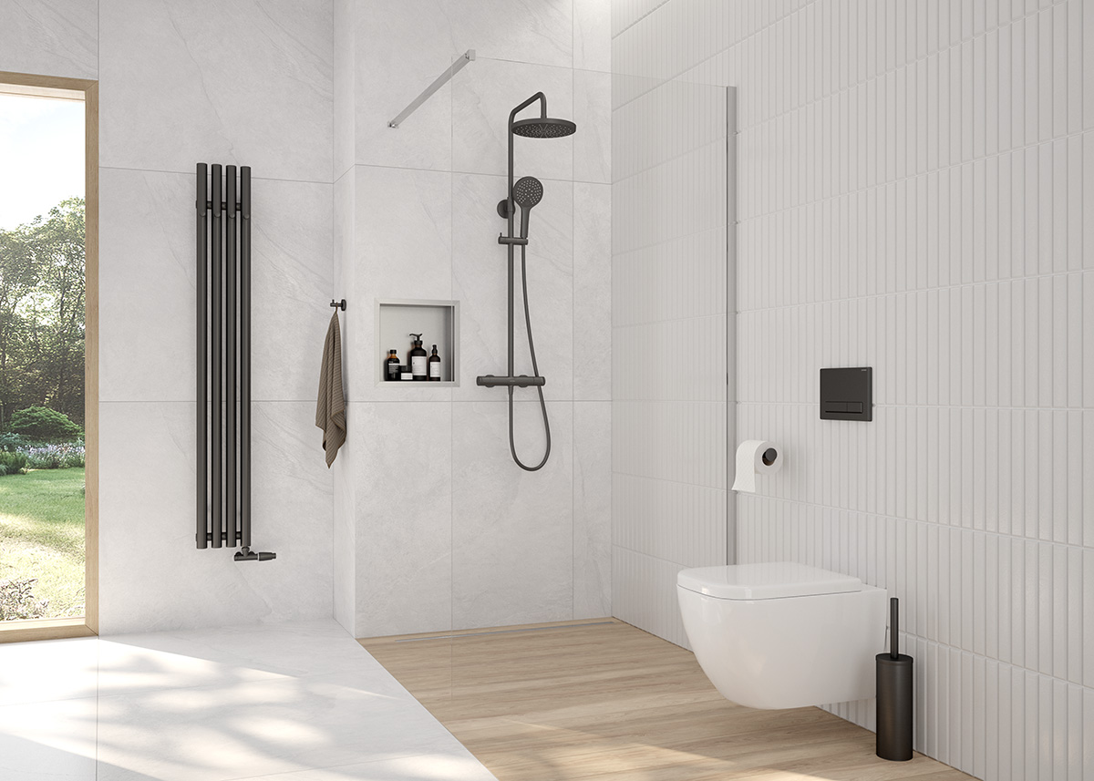 Oltens Stang bathroom radiator 150x20.5cm, graphite 55020400