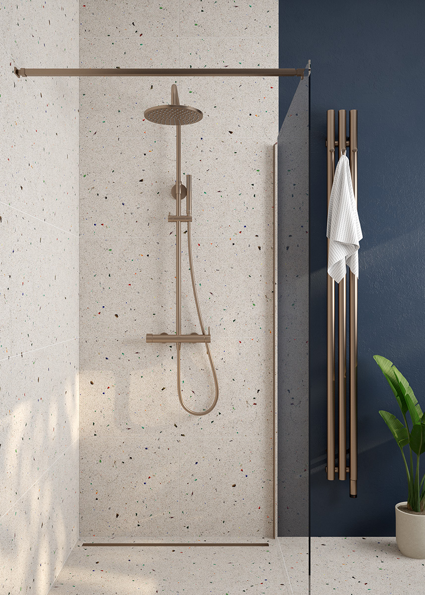 Oltens Langan Slim shower drain straight 90 cm, glossy copper/brushed copper 30012610