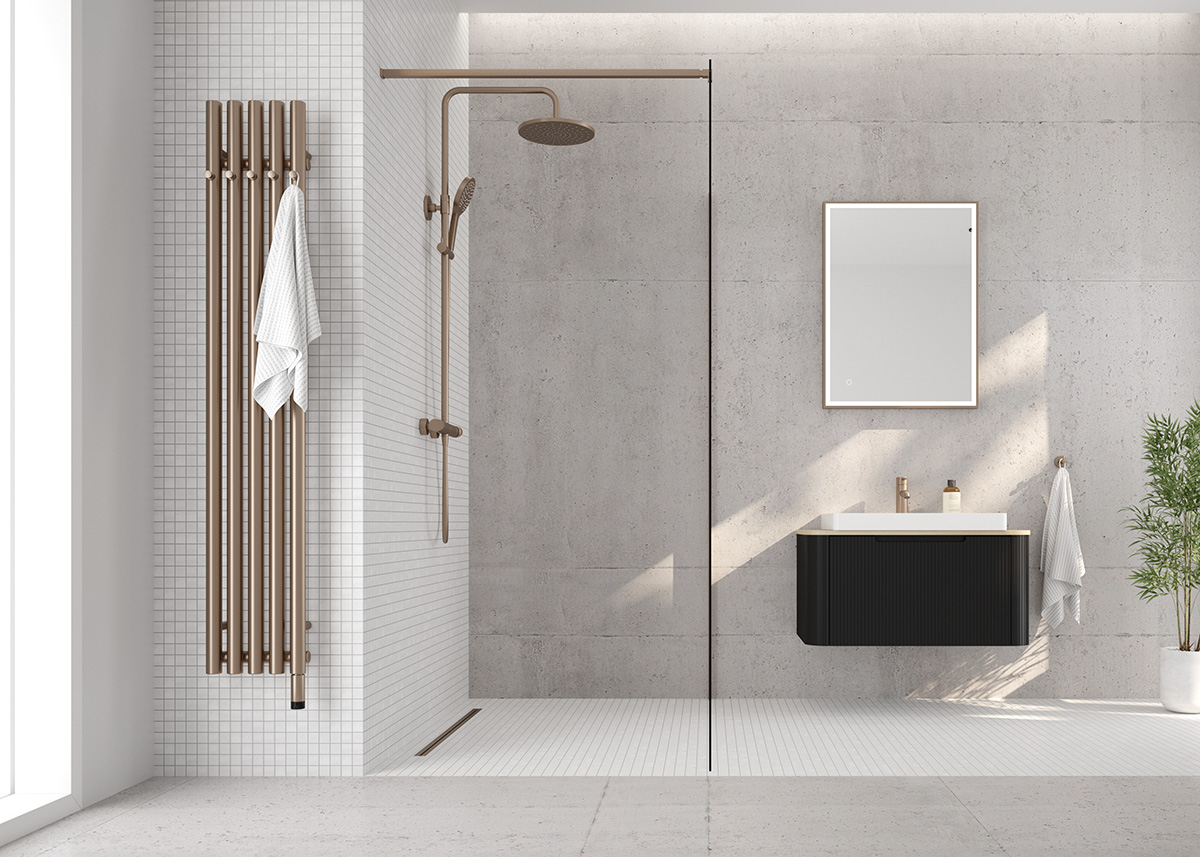 Oltens Langan Slim sprchový odtokový žlab 80 cm, lesklá měď/kartáčovaná měď 30011610