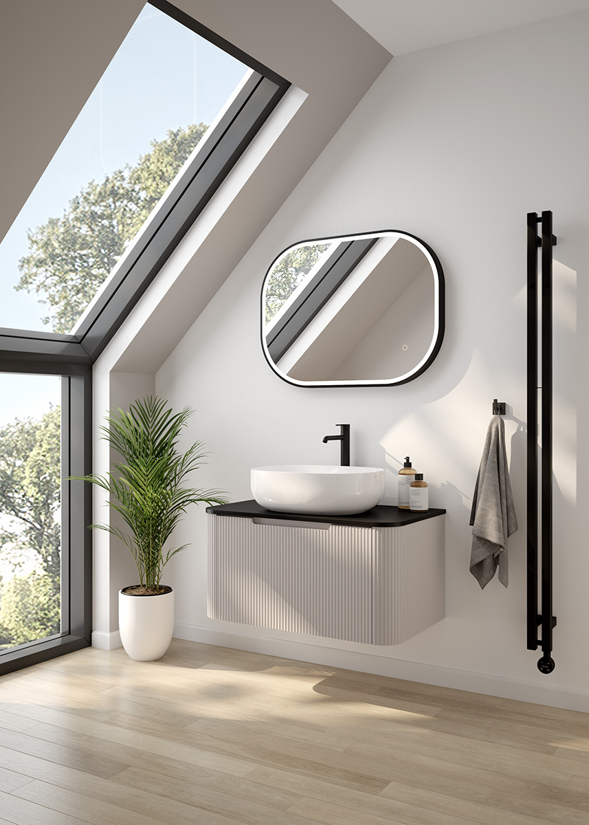 Oltens Nordlis lustro 60x80 cm prostokątne  z oświetleniem z przodu z matą grzewczą czarny 64123300