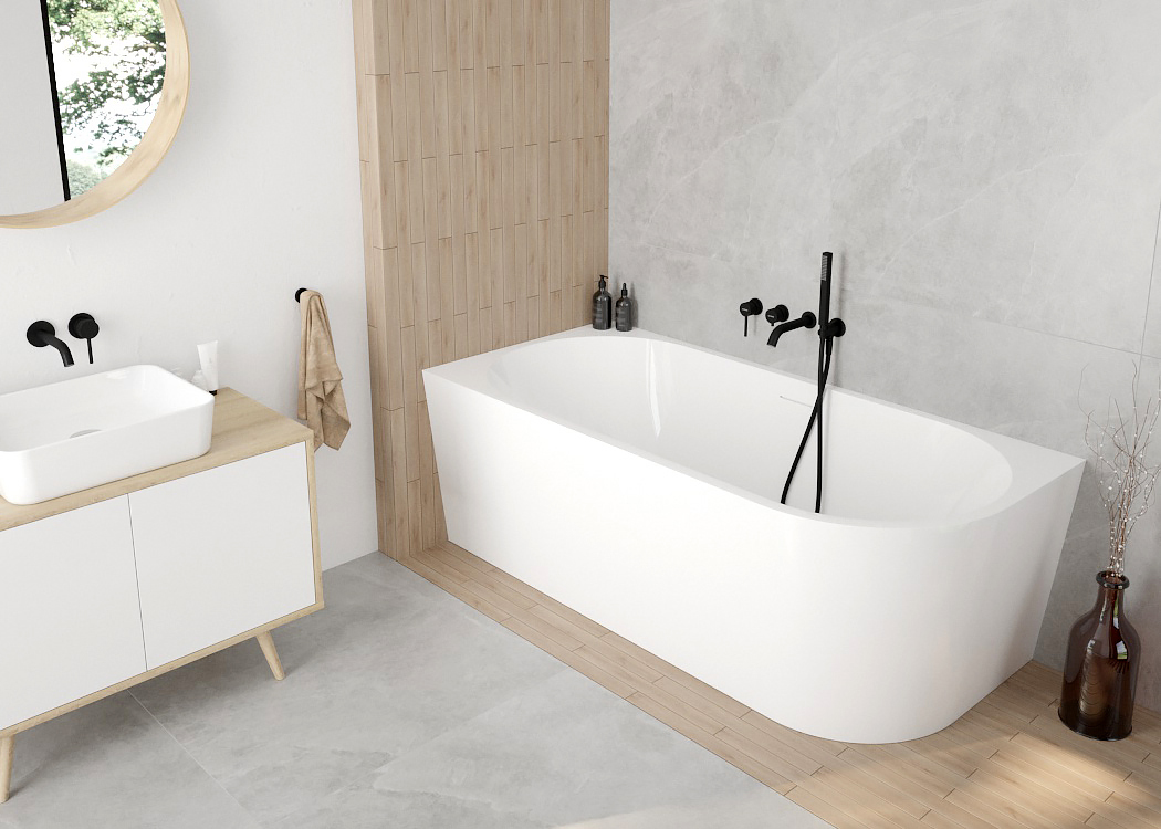 Oltens Delva freistehende Eckbadewanne 170x80 cm links weiß 11000000