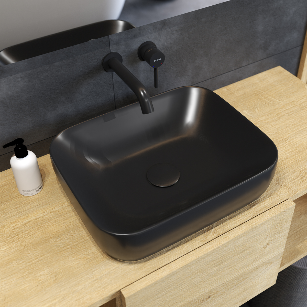 Oltens Hamnes 46,5x37,5 cm countertop washbasin oval with SmartClean coating black matte 40801300