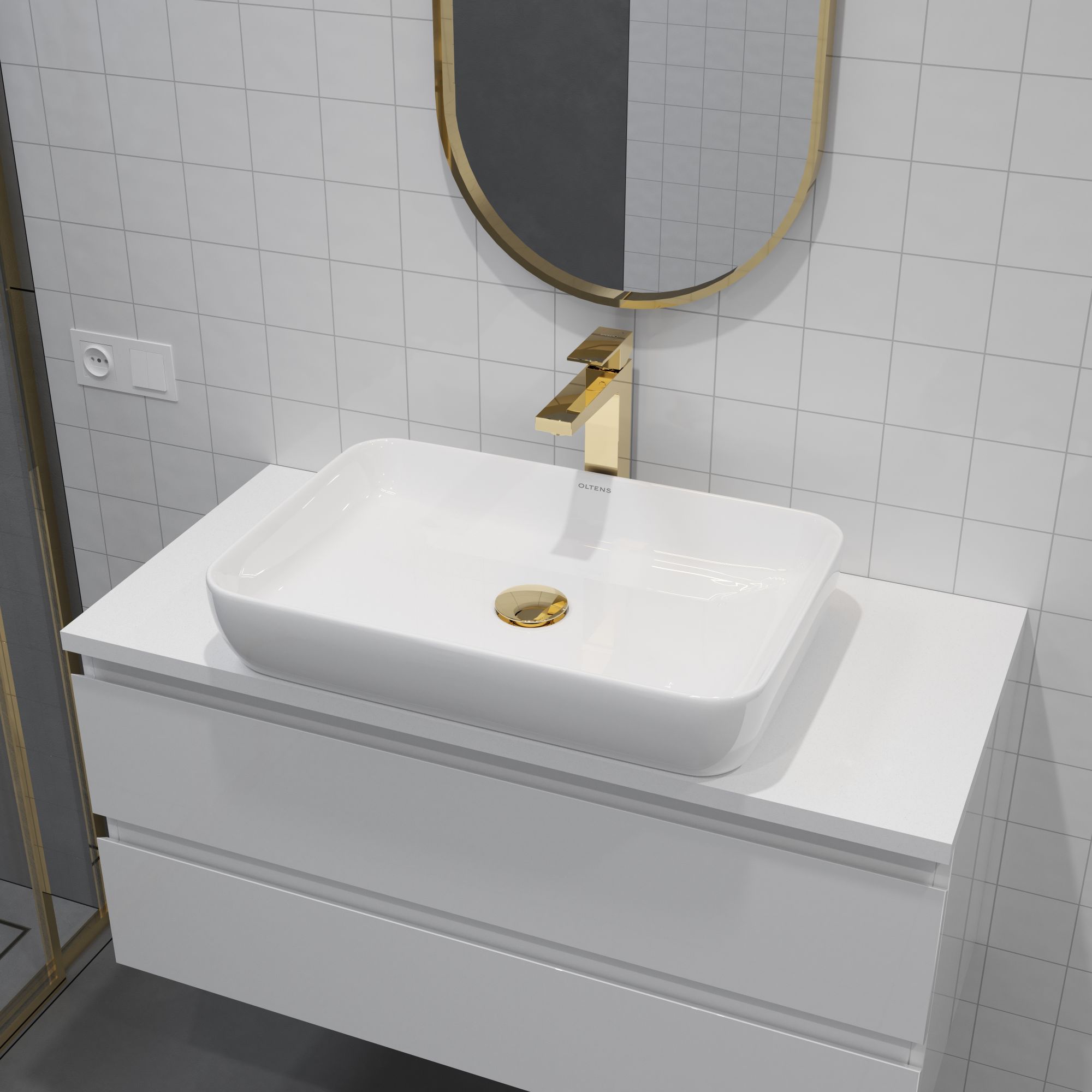 Oltens Solberg countertop wash basin 62x41,5 cm rectangular with SmartClean film white 40818000