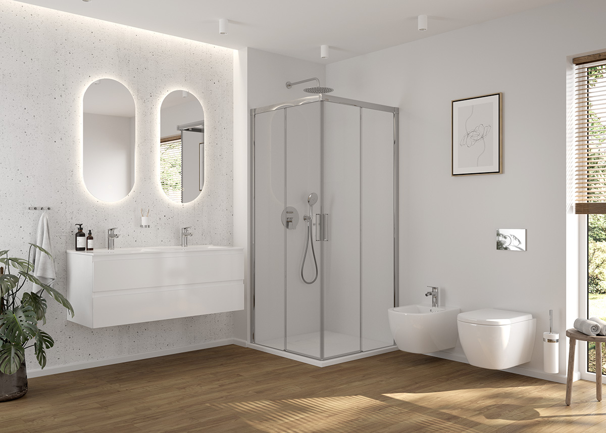 Oltens Breda shower enclosure 80x80 cm square chrome/transparent glass 20005100