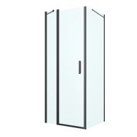 Oltens Verdal shower enclosure 80x80 cm square door with a fixed wall matte black/transparent glass 20010300