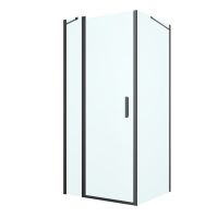 Oltens Verdal shower enclosure 90x90 cm square door with a fixed wall matte black/transparent glass 20011300