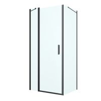 Oltens Verdal shower enclosure 90x80 cm rectangular door with a fixed wall matte black/transparent glass 20207300