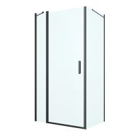 Oltens Verdal shower enclosure 100x80 cm rectangular door with a fixed wall matte black/transparent glass 20209300