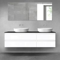 Oltens Vernal bathroom furniture set 160 cm with countertop, white gloss/matte black 68337000