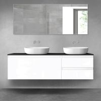 Oltens Vernal Bademöbelset 160 cm mit Waschbeckenplatte weiß glänzend/schwarz matt 68441000