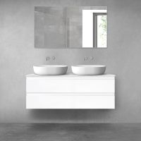 Oltens Vernal wall-mounted base unit 120 cm with Tera countertop, white gloss/light marble 68728000