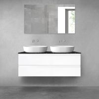 Oltens Vernal wall-mounted base unit 120 cm with Tera countertop, white gloss/black marble 68729000