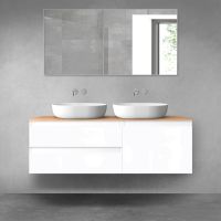 Oltens Vernal bathroom furniture set 140 cm with countertop, white gloss/oak 68293000