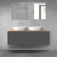 Oltens Vernal bathroom furniture set 140 cm with countertop, matte graphite/oak 68293400