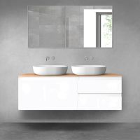 Oltens Vernal bathroom furniture set 140 cm with countertop, white gloss/oak 68297000