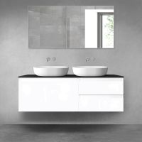 Oltens Vernal bathroom furniture set 140 cm with countertop, white gloss/matte black 68298000