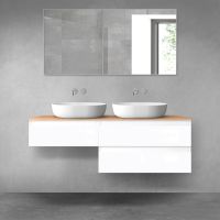 Oltens Vernal bathroom furniture set 140 cm with countertop, white gloss/oak 68325000