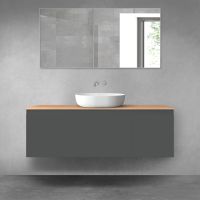 Oltens Vernal bathroom furniture set 140 cm with countertop, matte graphite/oak 68314400