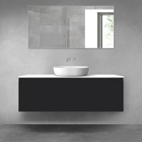 Oltens Vernal bathroom furniture set 140 cm with countertop, matte black/white gloss 68316300