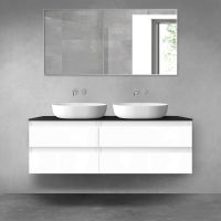 Oltens Vernal bathroom furniture set 140 cm with countertop, white gloss/matte black 68258000