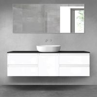 Oltens Vernal zestaw mebli łazienkowych 160 cm z blatem biały połysk/czarny mat 68401300