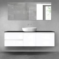 Oltens Vernal zestaw mebli łazienkowych 160 cm z blatem biały połysk/czarny mat 68409000