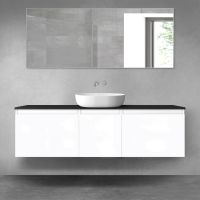 Oltens Vernal zestaw mebli łazienkowych 160 cm z blatem biały połysk/czarny mat 68417000