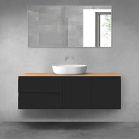 Oltens Vernal bathroom furniture set 140 cm with countertop, matte black/oak 68272300