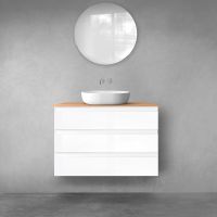 Oltens Vernal bathroom furniture set 100 cm with countertop, white gloss/oak 68460000