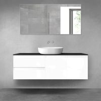 Oltens Vernal bathroom furniture set 140 cm with countertop, white gloss/matte black 68275000