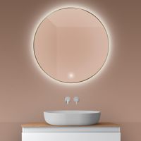 Oltens Nordlis lustro 80 cm okrągłe z oświetleniem od tyłu z matą grzewczą mosiądz szczotkowany 64109510