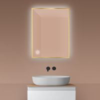 Oltens Nordlis zrcadlo 60x80 cm obdélníkový s osvětlením a systémem Klarglas, zlatá 64115800