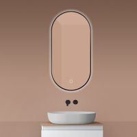 Oltens Nordlis zrcadlo 50x100 cm oválný s osvětlením a systémem Klarglas, černá 64129300