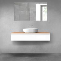 Oltens Vernal wall-mounted base unit 120cm with countertop, white gloss/oak 68103000