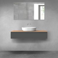 Oltens Vernal wall-mounted base unit 120 cm with countertop, matte graphite/oak 68103400