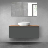 Oltens Vernal wall-mounted base unit 120 cm with countertop, matte graphite/oak 68106400