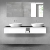 Oltens Vernal bathroom furniture set 160 cm with countertop, white gloss/matte black 68656000