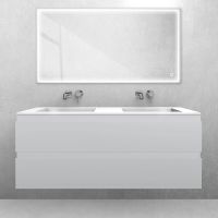 Oltens Vernal-Set: 120 cm breiter Waschtischunterschrank mit Stila LavaForm-Waschbecken in Mattgrau/Hochglanzweiß 68817700