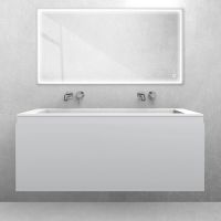 Oltens Vernal-Set: 120 cm breiter Waschtischunterschrank mit Stila LavaForm-Waschbecken in Mattgrau/Mattweiß 68828700