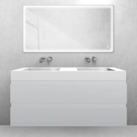 Oltens Vernal-Set: Waschtischunterschrank 120 cm mit Waschtisch „Stila LavaForm“ in Mattgrau/Hochglanzweiß 68839700