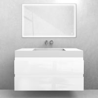 Oltens Vernal-Set: 100 cm breiter Waschtischunterschrank mit Stila LavaForm-Waschbecken in Weiß glänzend/Weiß matt 68846000