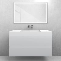 Oltens Vernal-Set: Waschtischunterschrank 100 cm mit Waschtisch „Stila LavaForm“ in Mattgrau/Mattweiß 68846700