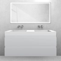 Oltens Vernal-Set: Waschtischunterschrank 120 cm mit Waschtisch „Stila LavaForm“ in Mattgrau/Mattweiß 68849700