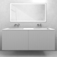 Set „Oltens Lun Rila“ – Waschtischunterschrank 140 cm, geriffelt, mit Waschtisch „Stila LavaForm“ in Mattweiß 68888000