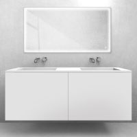 Oltens Lun-Set: 140 cm breiter Waschtischunterschrank mit Waschbecken „Stila“ in Weiß, LavaForm matt, 68889000