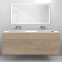 Oltens Lun-Set: Waschtischunterschrank 140 cm mit Waschtisch „Stila LavaForm“ in Eiche/Weiß matt 68889060